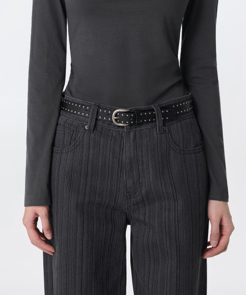 WOMENS SYNTHETIC LEATHER DOT STUD BELT 25MM #韓韶禧同款! - 2 COLORS BLACK