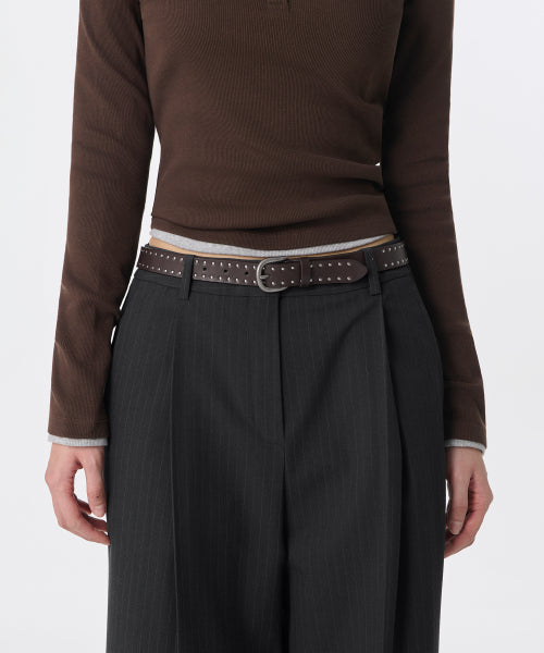 WOMENS SYNTHETIC LEATHER DOT STUD BELT 25MM #韓韶禧同款! - 2 COLORS BLACK