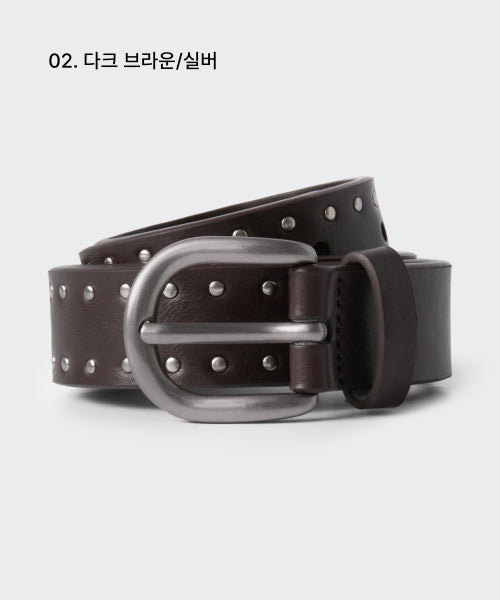 WOMENS SYNTHETIC LEATHER DOT STUD BELT 25MM #韓韶禧同款! - 2 COLORS BLACK