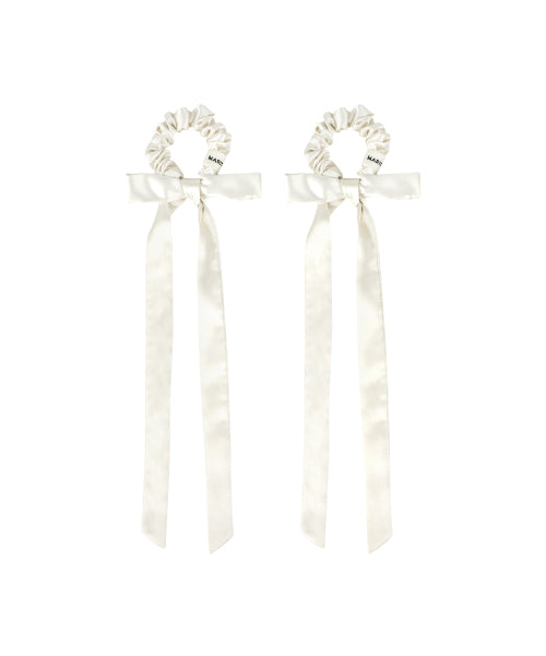 REGULAR LOGO SATIN HAIR RIBBON SCRUNCHIE 2PACK - 3 COLORS IVORY
