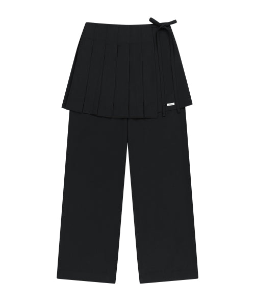 W LAYERED PLEATS SKIRT PANTS - 2 COLORS BLACK
