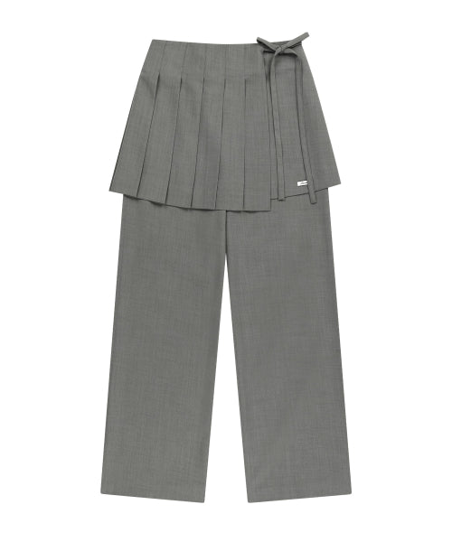 W LAYERED PLEATS SKIRT PANTS - 2 COLORS GREY