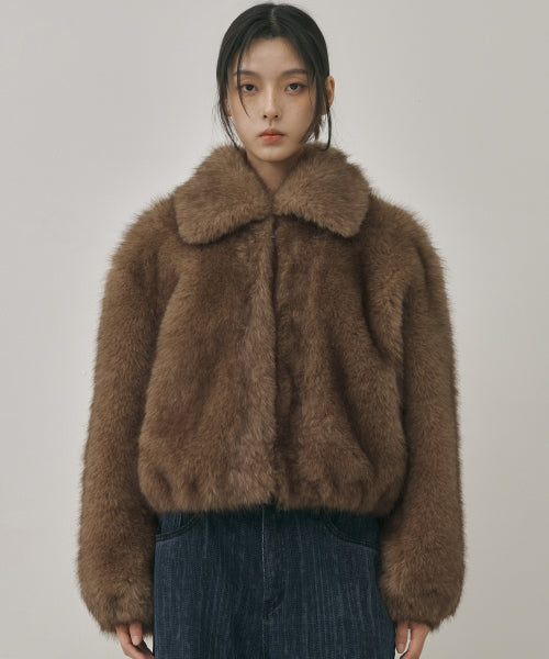 FLUFFY MIX FUR JACKET #徐睿知同款! - 2 COLORS BROWN