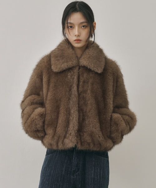 FLUFFY MIX FUR JACKET #徐睿知同款! - 2 COLORS BROWN