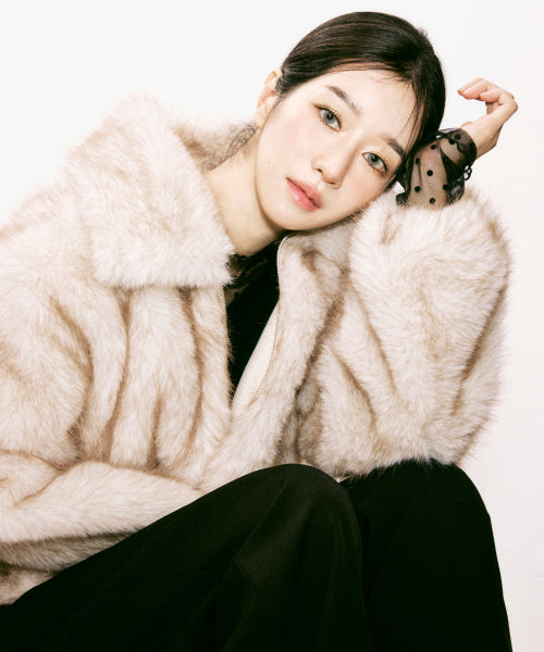 FLUFFY MIX FUR JACKET #徐睿知同款! - 2 COLORS BEIGE