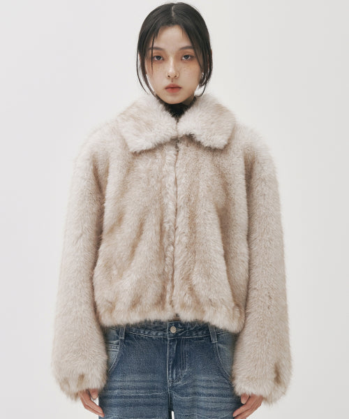 FLUFFY MIX FUR JACKET #徐睿知同款! - 2 COLORS BEIGE
