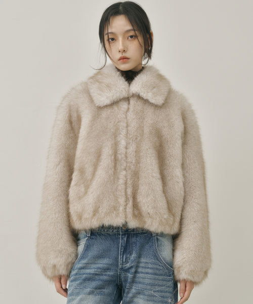 FLUFFY MIX FUR JACKET #徐睿知同款! - 2 COLORS BEIGE