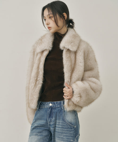 FLUFFY MIX FUR JACKET #徐睿知同款! - 2 COLORS BEIGE