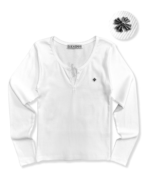 CROSS HENLEY NECK - 2 COLORS WHITE