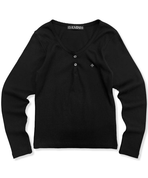 CROSS HENLEY NECK - 2 COLORS BLACK