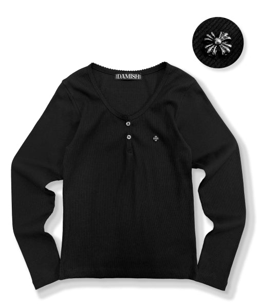 CROSS HENLEY NECK - 2 COLORS BLACK