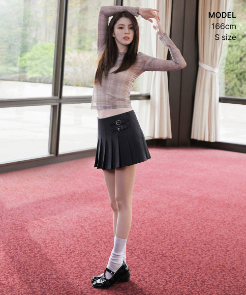 WOMENS CHECK SHEER LONG SLEEVE TEE #韓韶禧同款! BEIGE