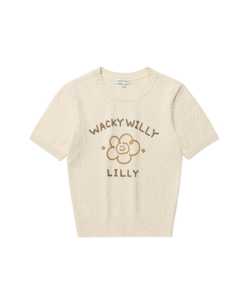 BIG LILY GRAPHIC SHORT SLEEVE KNIT #GISELLE同款! - 2 COLORS CREAM