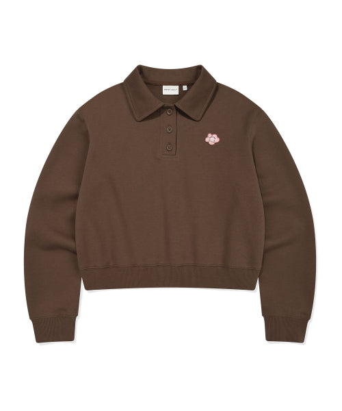 COLLAR HALF BUTTON-UP SWEATSHIRT #GISELLE同款! - 3 COLORS BROWN