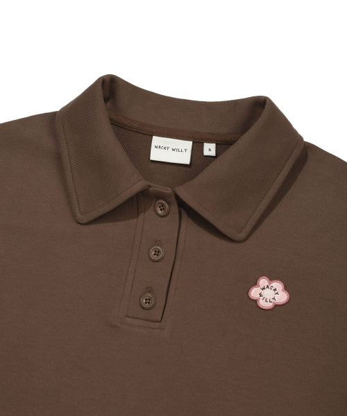 COLLAR HALF BUTTON-UP SWEATSHIRT #GISELLE同款! - 3 COLORS BROWN