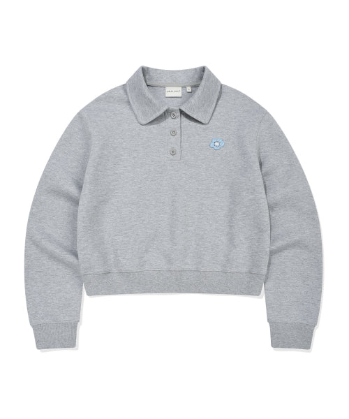 COLLAR HALF BUTTON-UP SWEATSHIRT #GISELLE同款! - 3 COLORS GREY