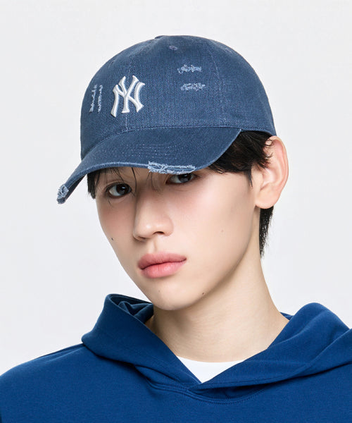 DAMAGE WASHED UNSTRUCTURED BALL CAP NY #KARINA同款! - 6 COLORS NAVY