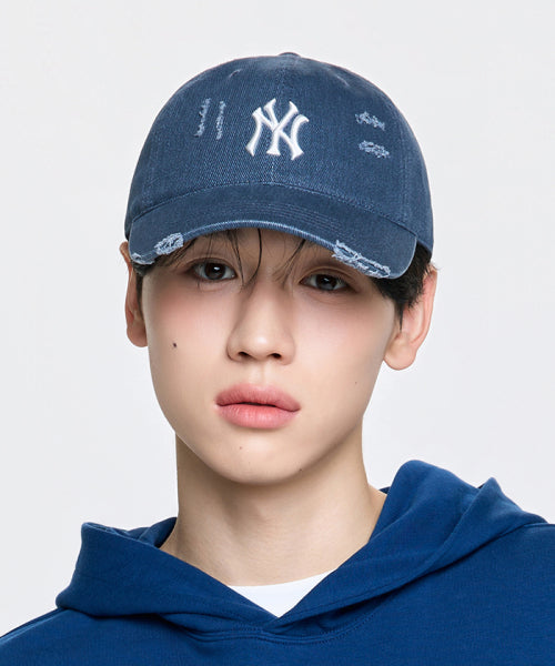 DAMAGE WASHED UNSTRUCTURED BALL CAP NY #KARINA同款! - 6 COLORS NAVY