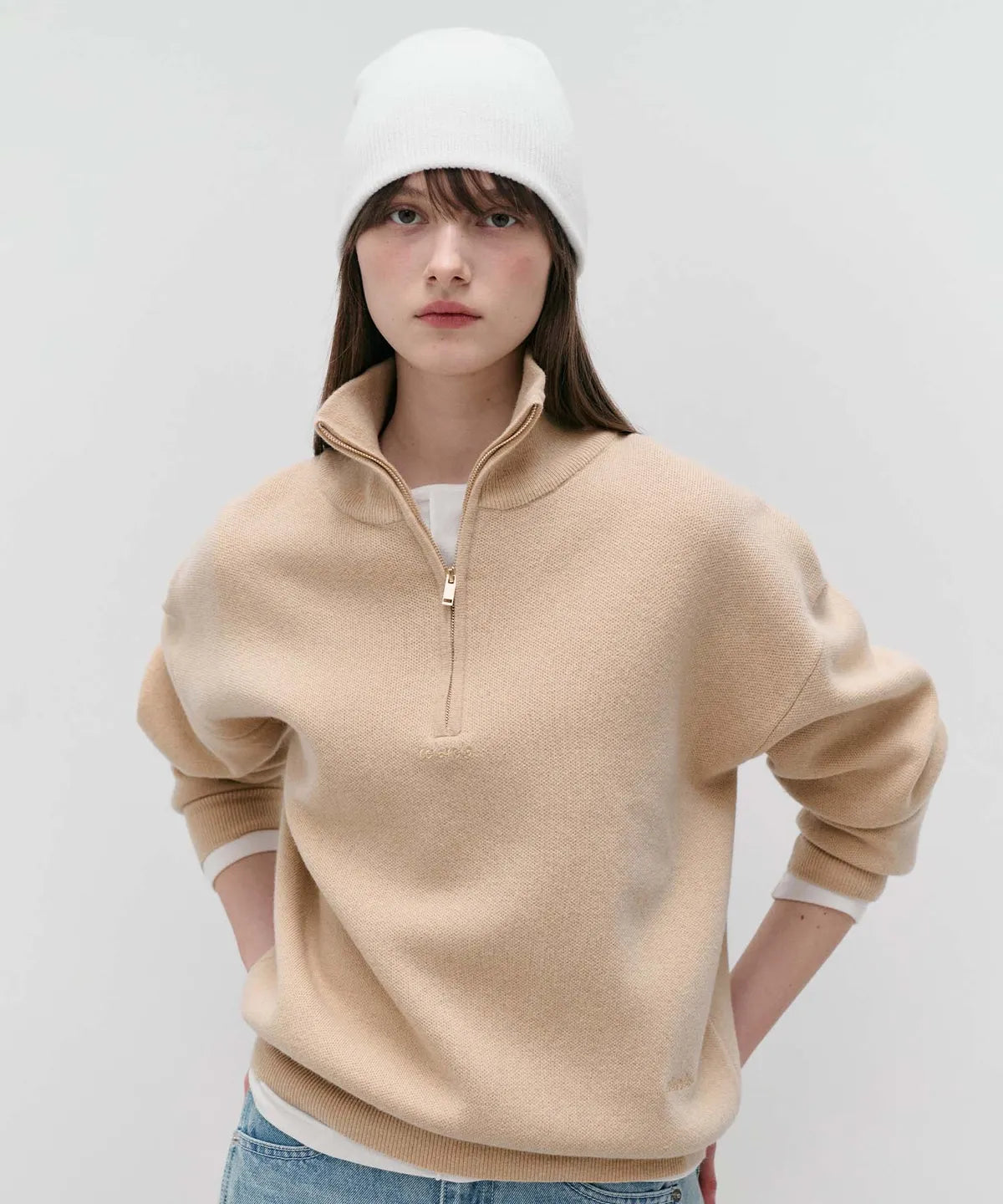 HIGH NECK KNIT HALF ZIP-UP - 2 colors