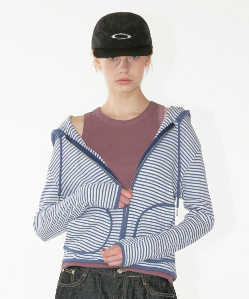 STRIPE HOODIE ZIP-UP - 2 COLORS NAVY