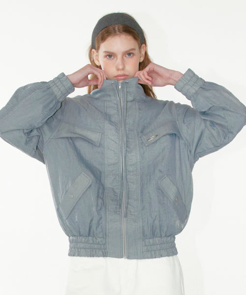 HIGH NECK GLOSSY WINDBREAKER - 2 COLORS SKY BLUE
