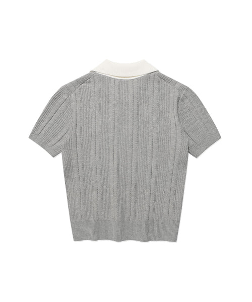RIBBON COLLAR SHORT SLEEVE KNIT #GISELLE同款! - 2 COLORS LIGHT GREY