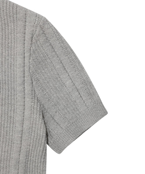 RIBBON COLLAR SHORT SLEEVE KNIT #GISELLE同款! - 2 COLORS LIGHT GREY