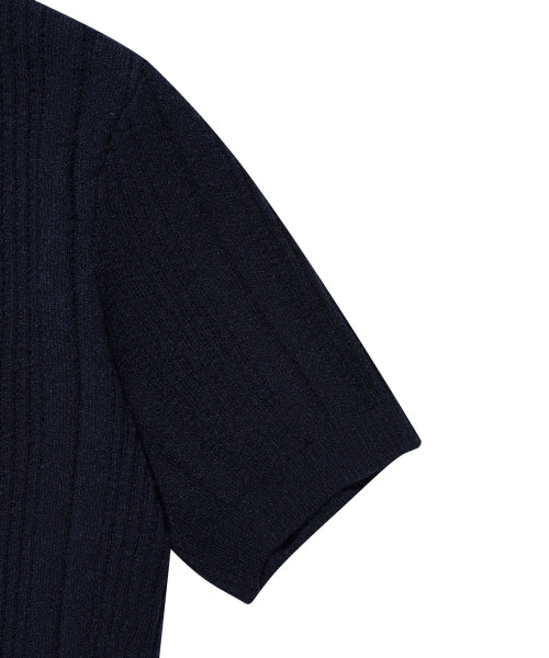 RIBBON COLLAR SHORT SLEEVE KNIT #GISELLE同款! - 2 COLORS NAVY