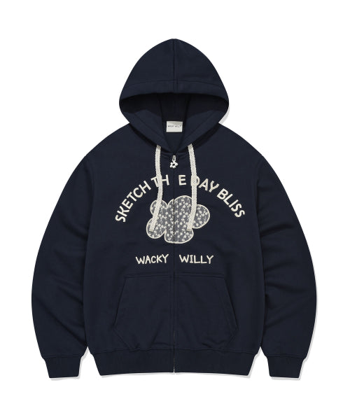 LILY APPLIQUE OVERFIT HOOD ZIP-UP #GISELLE同款! - 2 COLORS NAVY