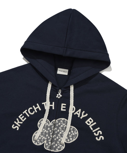 LILY APPLIQUE OVERFIT HOOD ZIP-UP #GISELLE同款! - 2 COLORS NAVY