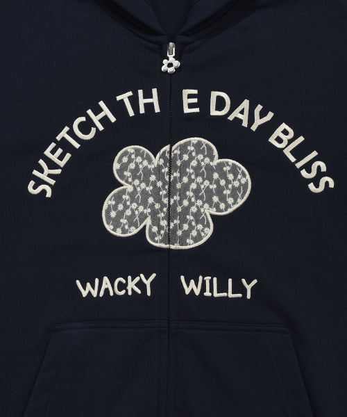 LILY APPLIQUE OVERFIT HOOD ZIP-UP #GISELLE同款! - 2 COLORS NAVY