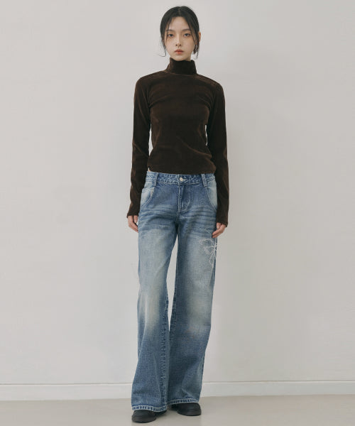 CRYSTAL BUTTERFLY DENIM WIDE PANTS #徐睿知同款! BLUE