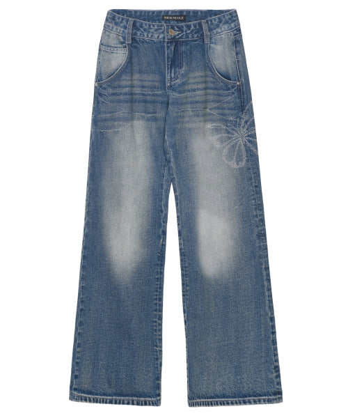 CRYSTAL BUTTERFLY DENIM WIDE PANTS #徐睿知同款! BLUE