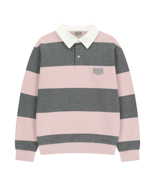SMALL CLASSIC LOGO RUGBY STRIPE SWEATSHIRT - 5 COLORS PINK