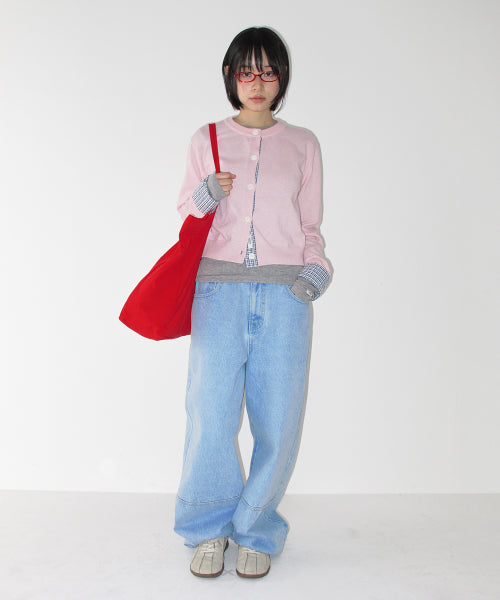 CHECK SHIRT POINTED KNIT CARDIGAN - 3 colors