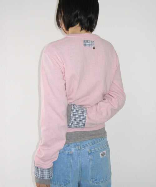 CHECK SHIRT POINTED KNIT CARDIGAN - 3 colors
