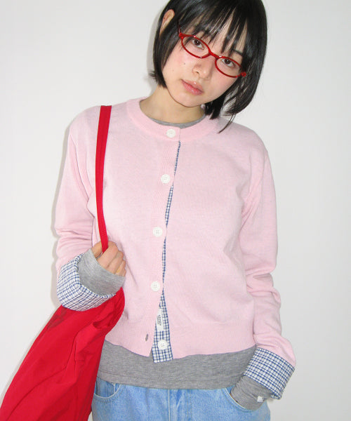 CHECK SHIRT POINTED KNIT CARDIGAN - 3 colors
