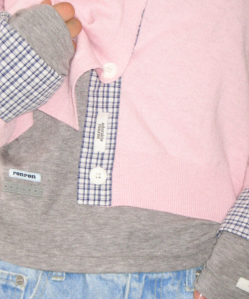 CHECK SHIRT POINTED KNIT CARDIGAN - 3 colors