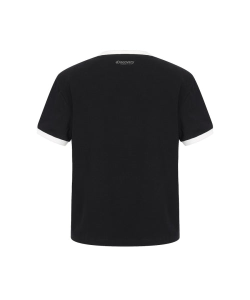 WOMEN FRESHVENT LETTERING SEMI CROP RINGER TEE #NINGNING同款！ - 4 COLORS BLACK