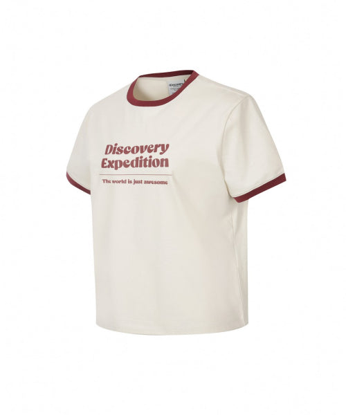 WOMEN FRESHVENT LETTERING SEMI CROP RINGER TEE #NINGNING同款！ - 4 COLORS IVORY