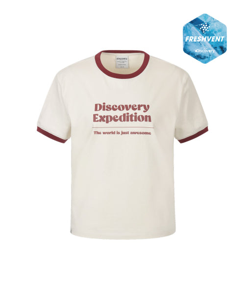 WOMEN FRESHVENT LETTERING SEMI CROP RINGER TEE #NINGNING同款！ - 4 COLORS IVORY