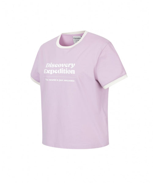 WOMEN FRESHVENT LETTERING SEMI CROP RINGER TEE #NINGNING同款！ - 4 COLORS AS SHOWN