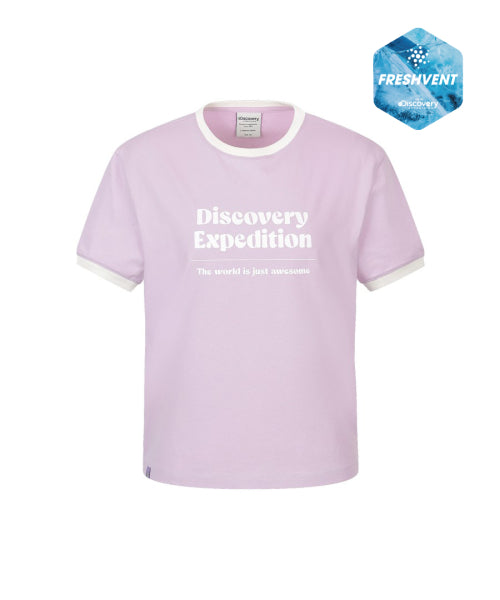WOMEN FRESHVENT LETTERING SEMI CROP RINGER TEE #NINGNING同款！ - 4 COLORS AS SHOWN