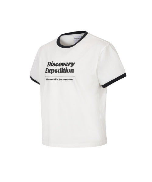 WOMEN FRESHVENT LETTERING SEMI CROP RINGER TEE #NINGNING同款！ - 4 COLORS WHITE