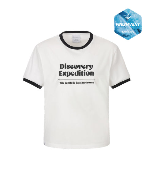 WOMEN FRESHVENT LETTERING SEMI CROP RINGER TEE #NINGNING同款！ - 4 COLORS WHITE