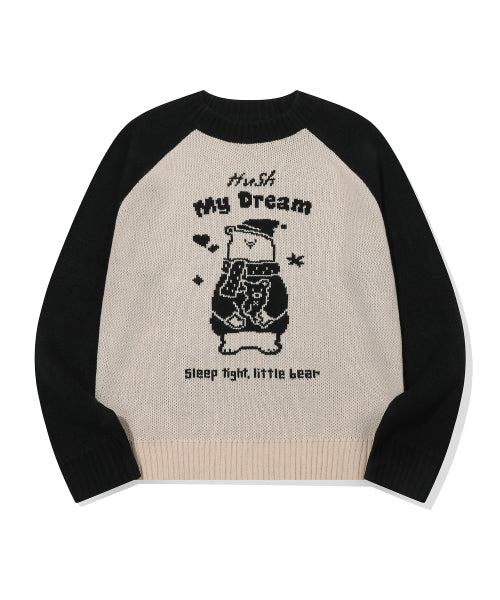 BEAR RAGLAN PULLOVER KNIT - 2 COLORS BLACK