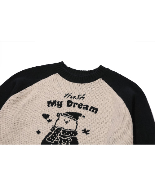 BEAR RAGLAN PULLOVER KNIT - 2 COLORS BLACK