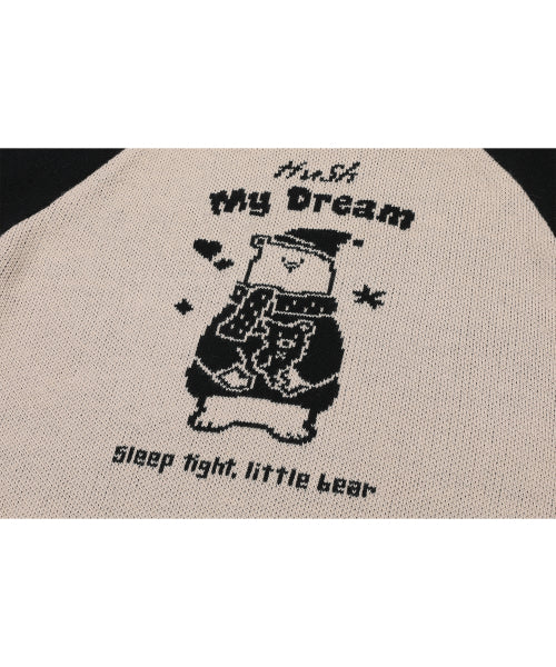 BEAR RAGLAN PULLOVER KNIT - 2 COLORS BLACK