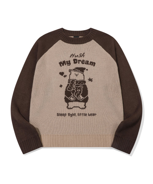 BEAR RAGLAN PULLOVER KNIT - 2 COLORS BROWN