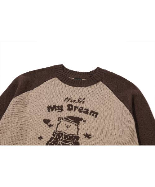 BEAR RAGLAN PULLOVER KNIT - 2 COLORS BROWN